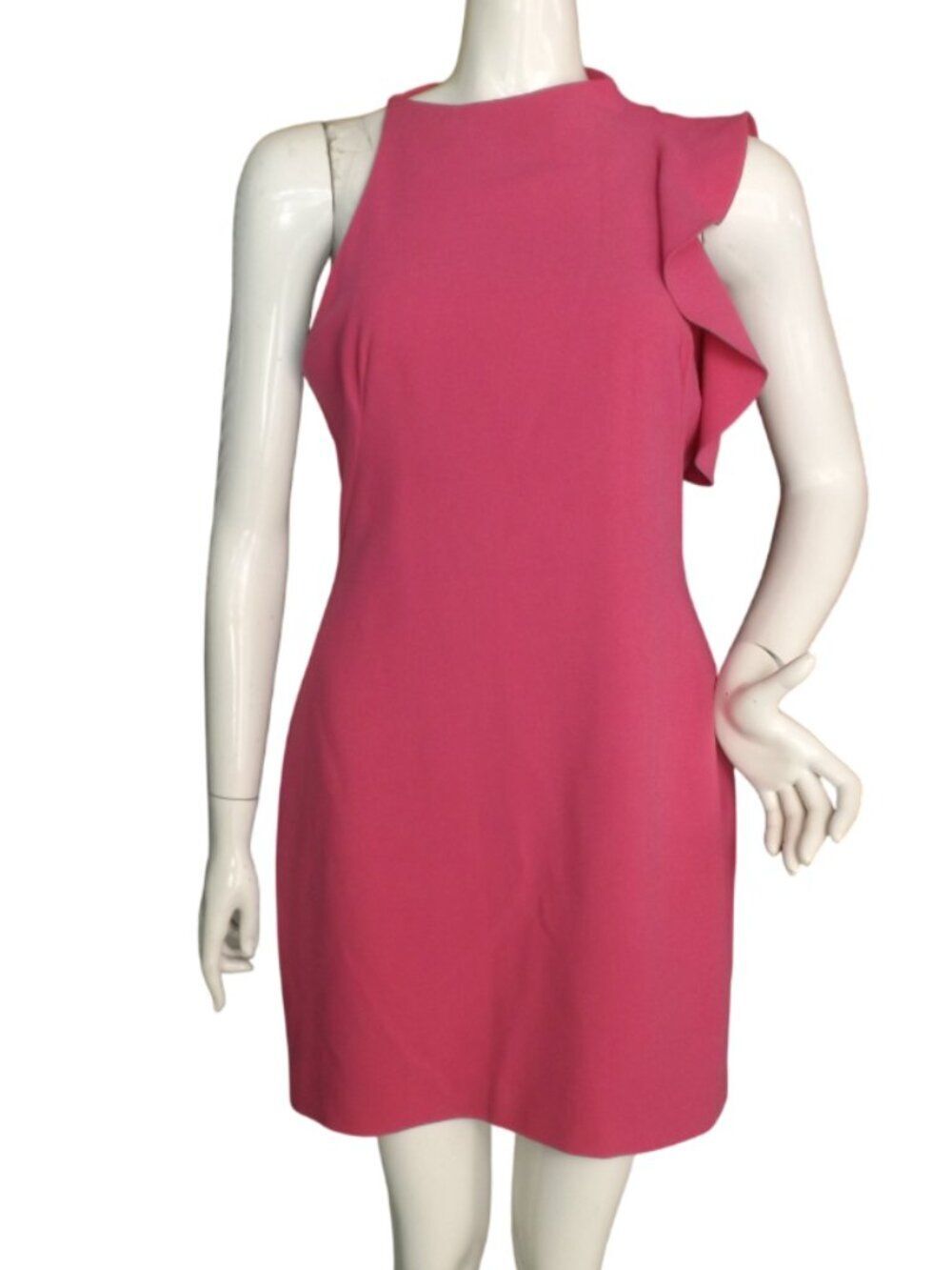 BLACK HALO Dress, 8, Bright Pink, One Shoulder/Ruffle, Mini/Short, Sheath